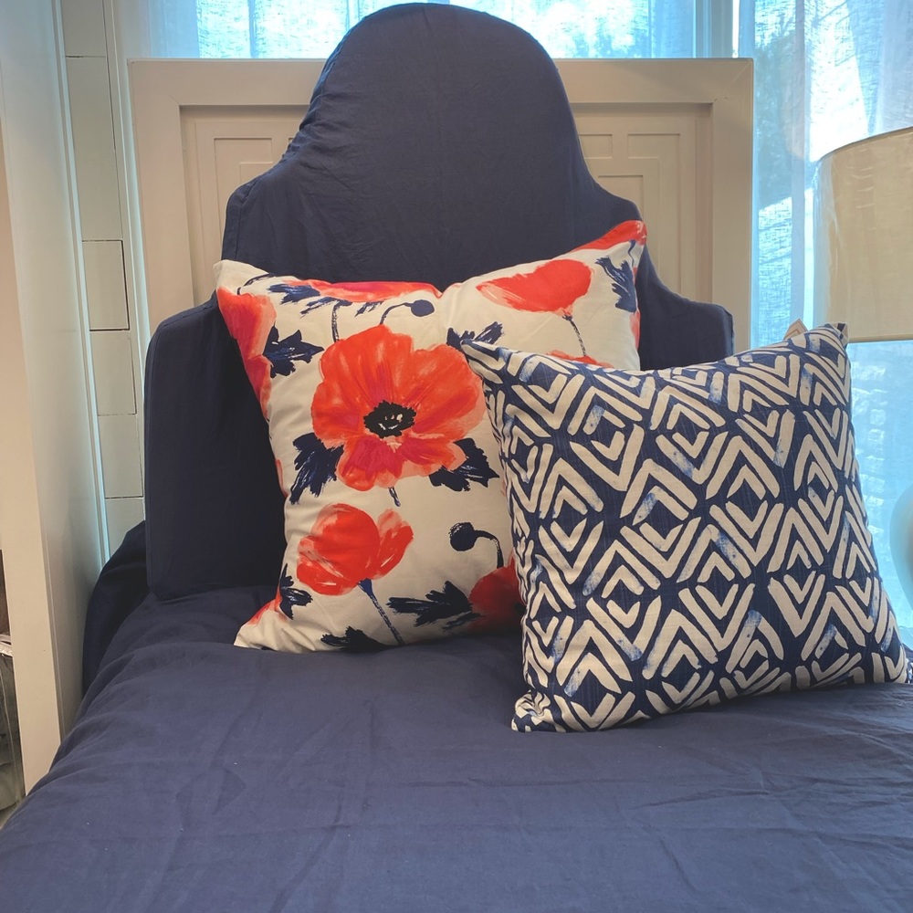 Navy Blue Linen & Floral Dorm Bedding Bundle